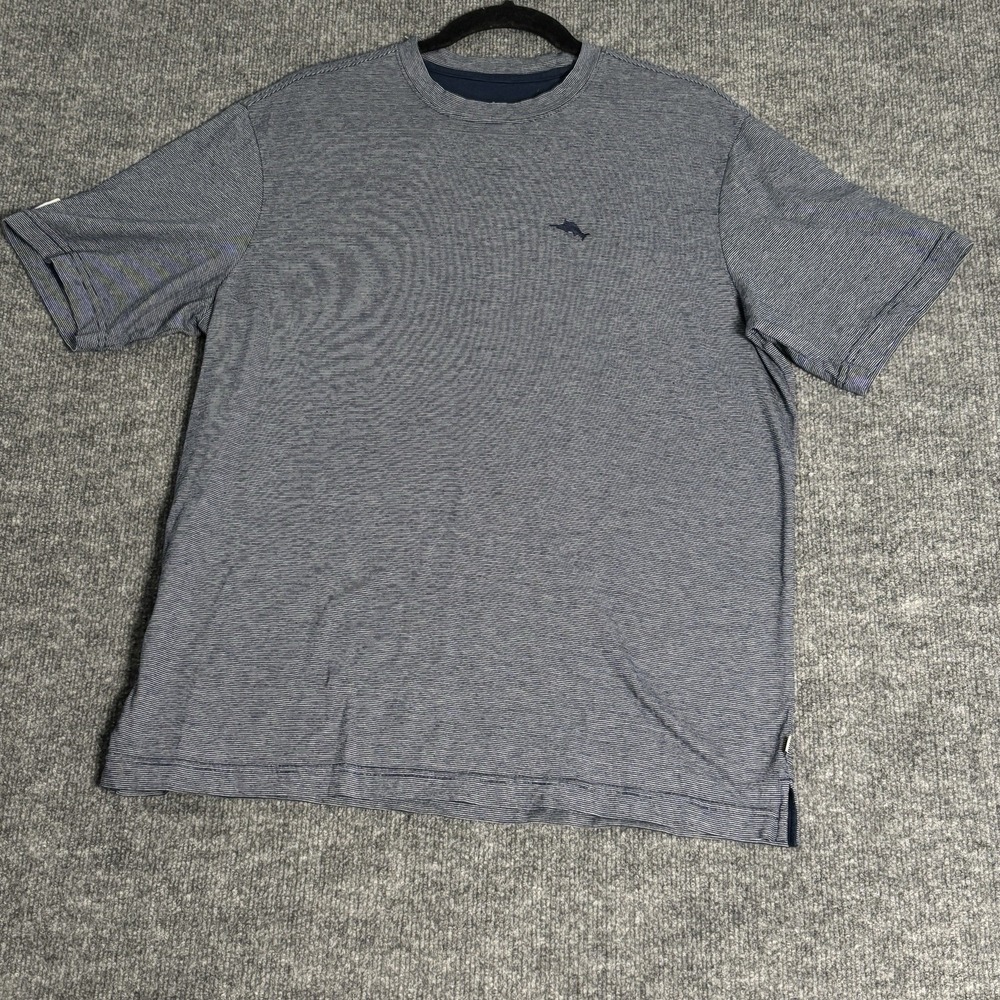 Tommy Bahama T-Shirt Men's S Blue Stripe Palm Coast Island Zone Casual Travel